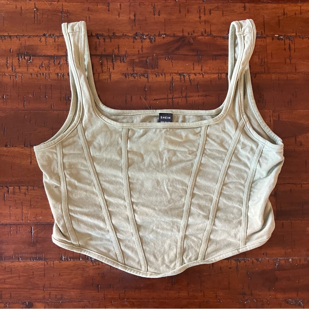 SHEIN Green Fitted Bustier Tank Top